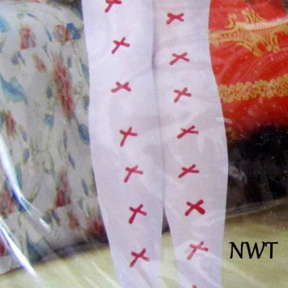 B Accessories - THIGH-HIGH STOCKINGS, RED BOWS & LACE TOPS on WHITE, SO CUTE! NEW in PACKAGE